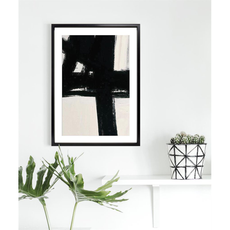Nero 1 Contemporary Abstract - Single Picture Frame Print, 190.5 cm H x 139.7 cm W, Gloss Black