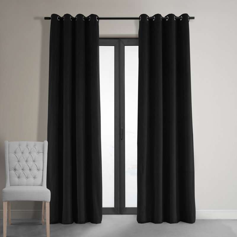 Rafaelita Velvet Thermal Blackout Grommet Single Curtain Panel, 50" W x 108" L, Warm Black