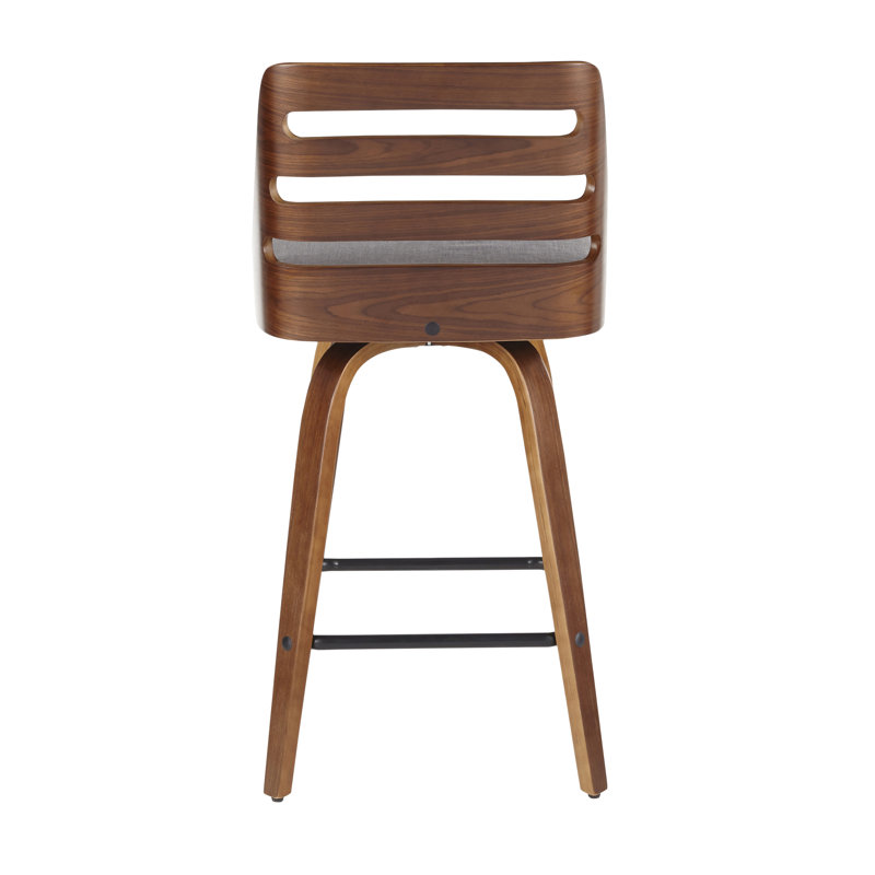 Modern Gray Upholstered Trevi Counter Stool with Walnut Swivel Base