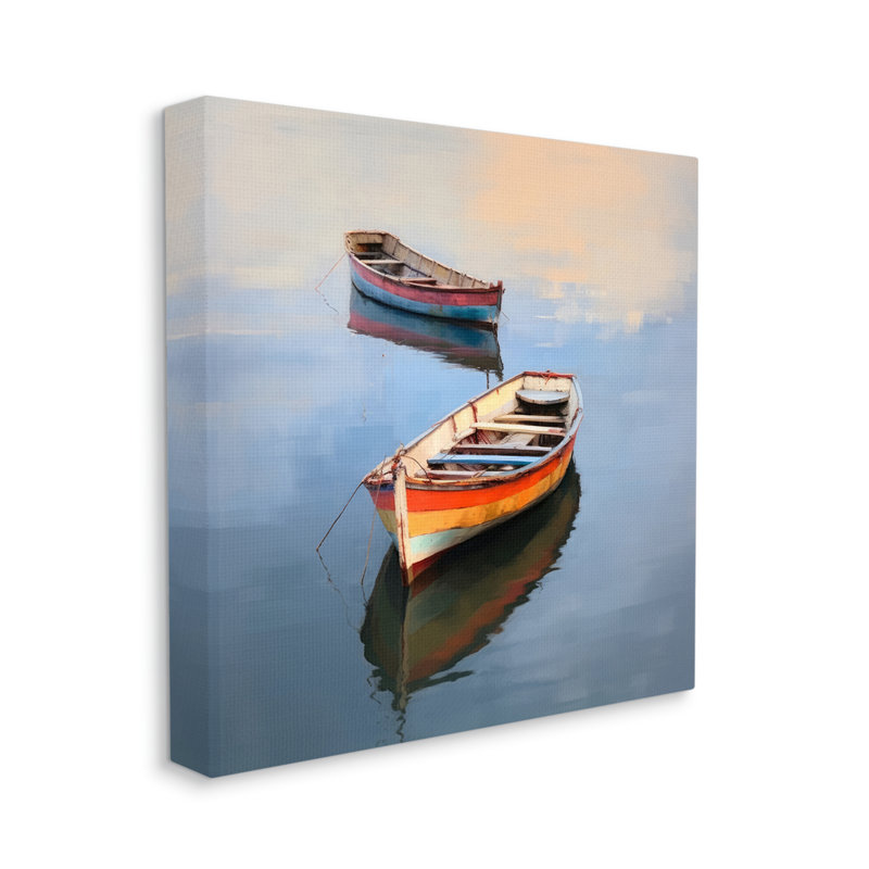 Ba-054 - Bateaux rayés encadrés dans un lac, Giclée encadrée noir minuit, H 17 po x l 17 po x P 1,5 po