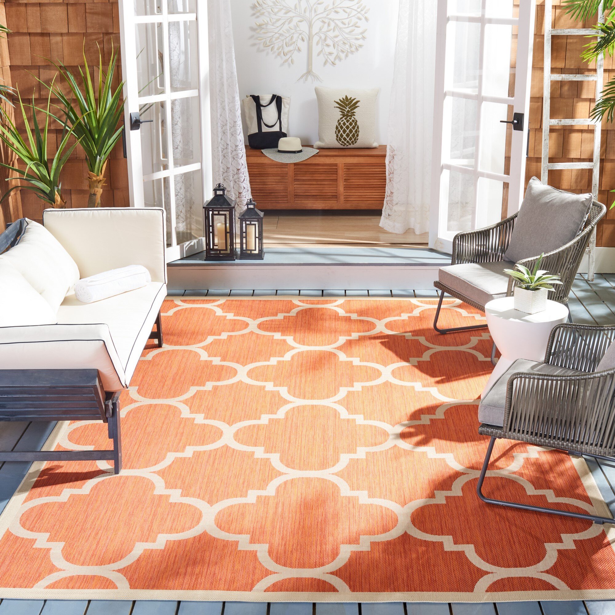 Alegre Bordered Power Loomed Tan Indoor/Outdoor Rug Gracie Oaks Rug Size: Rectangle 9'6 x 12