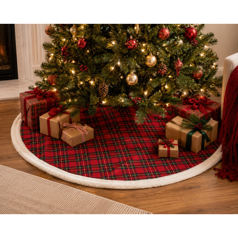 Jupe d'arbre de Noël classique avec bordure en fausse fourrure, H 0,3 po x l 56 po