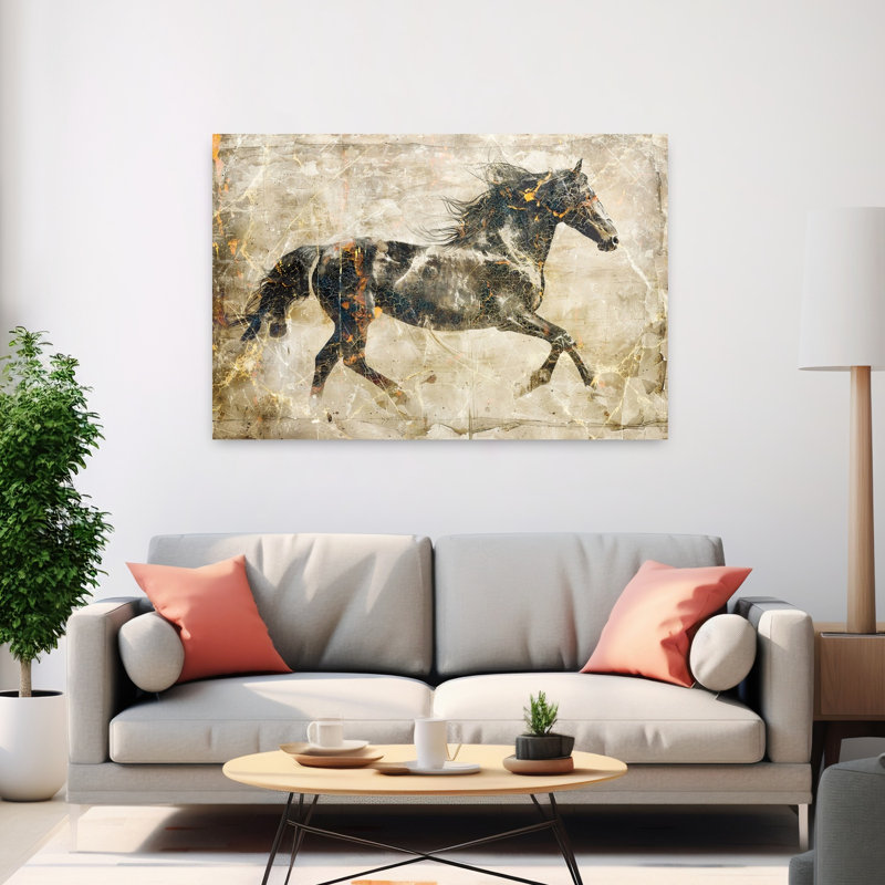 Art cheval doré doré abstrait rétro