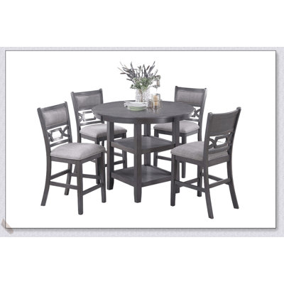 Ensemble de salle à manger à hauteur de comptoir 5 pièces gris avec table ronde, tablettes et 4 chaises hautes pour maisons contemporaines modernes