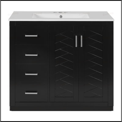 Meuble-lavabo autoportant avec lavabo en céramique et 3 tiroirs