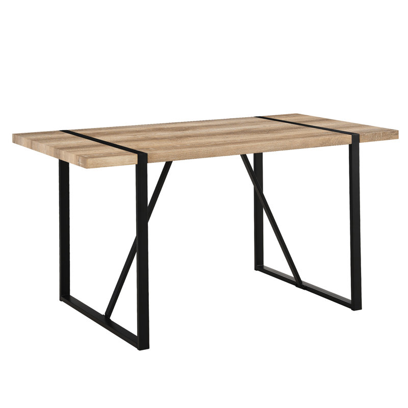 55" Industrial Rustic Dining Table, Tabletop, Black Metal Frame, Seats 4-6, Stain-, For Kitchen & Living Room Table Tabletop, Legs, Fits