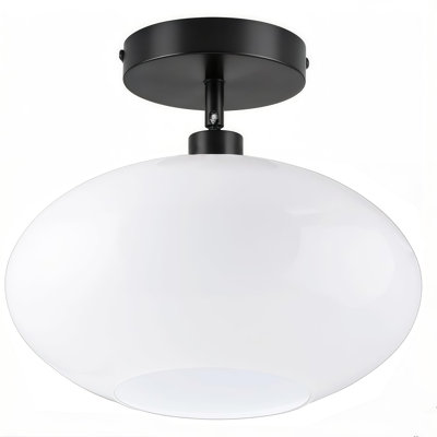 Black Semi Flush Mount Ceiling Light,Milk Glass Light Fixture,Mid Century Modern Light Fixture,Hallway Light Fixtures,Kitchen Ceiling Light,Sloped Ceiling Light Fixtures for Bedroom Foyer