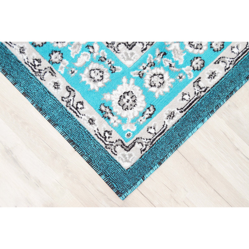Tapis turquoise/gris oriental Crediton, Rectangle 8 pi x 10 pi 5 po