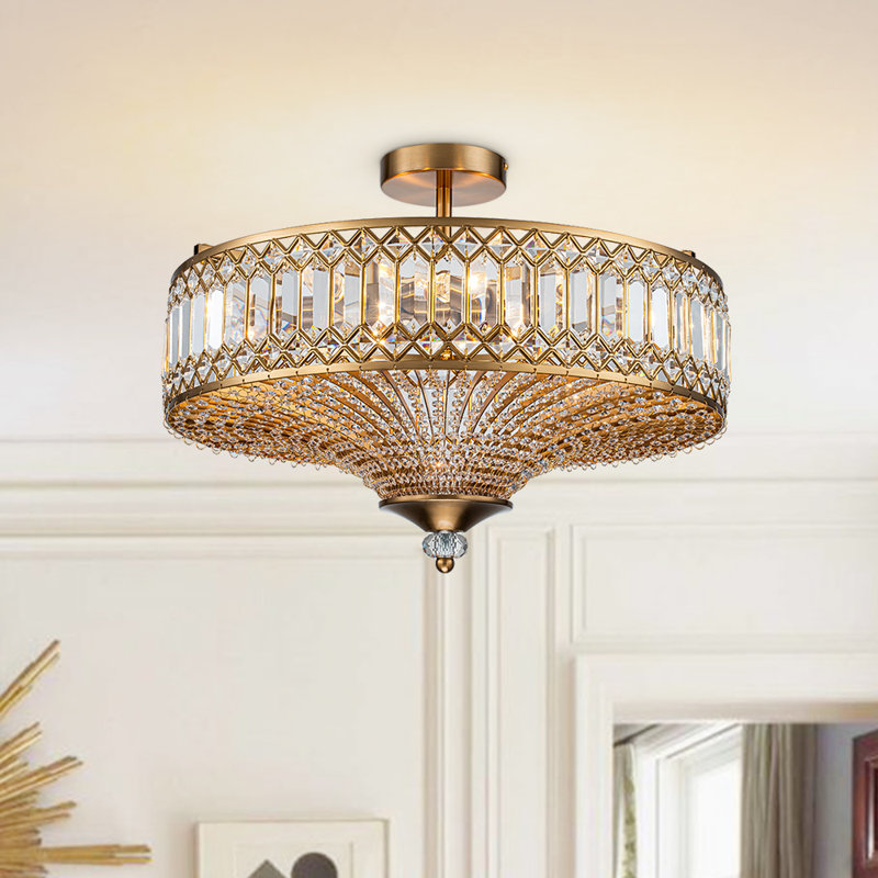 Kessler 6-Light Modern Crystal Semi Flush Mount Ceiling Light, Gold