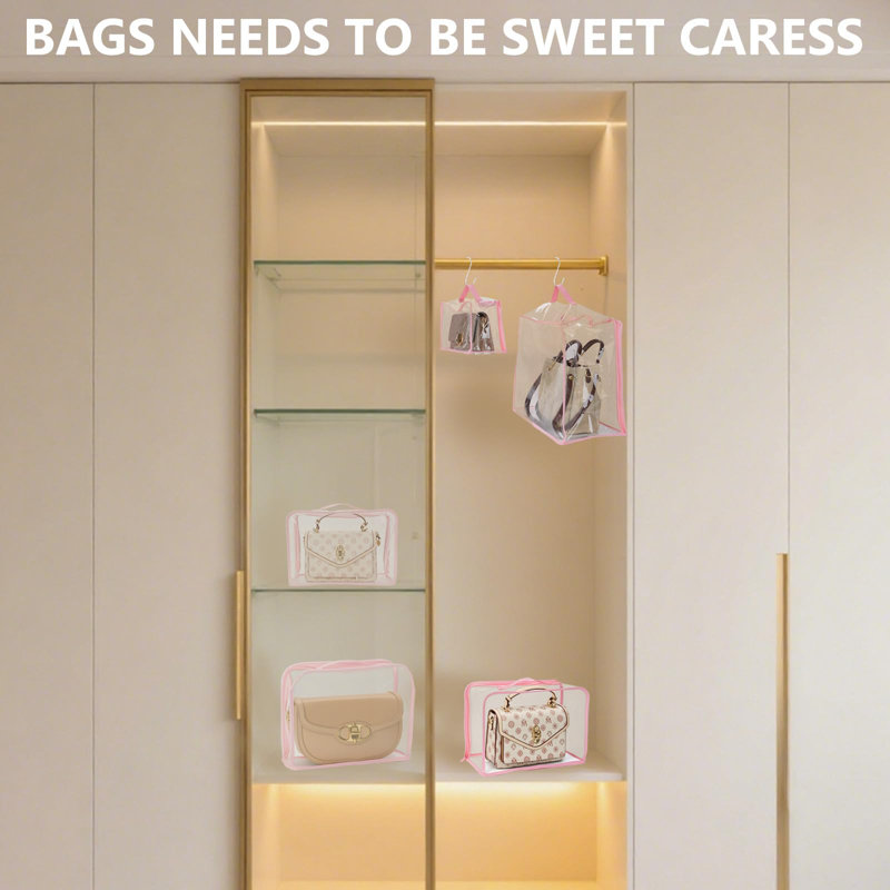 5 Pack Clear Dust Bags For Handbags,5-Sizes Purse Storage Organizers,Purse Protector Storage Bag With Zipper And Handle For Closet, Hanging Dust Cover Bag For Handbag