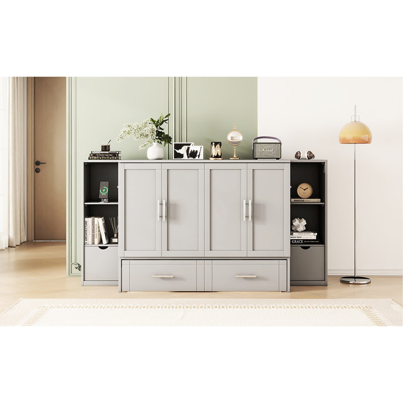Lit double avec rangement et gris - Économie d'espace fonctionnel pour les tablettes de la salle de gym à domicile, les tiroirs et les petits appartements