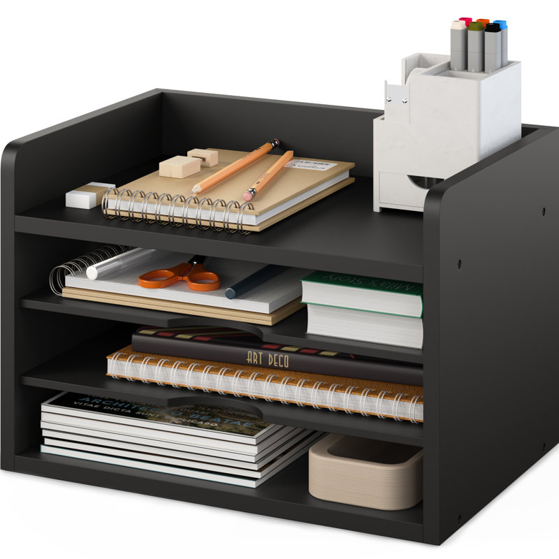 Logan 4-Tier Open-Top Paper, Mail And File Organizer, Black