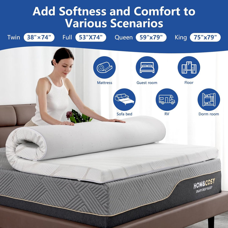 3 Inch Medium Firm Memory Foam Mattress With Ice Silk Cover, Premier Cooling Gel  High Density Support, Queen