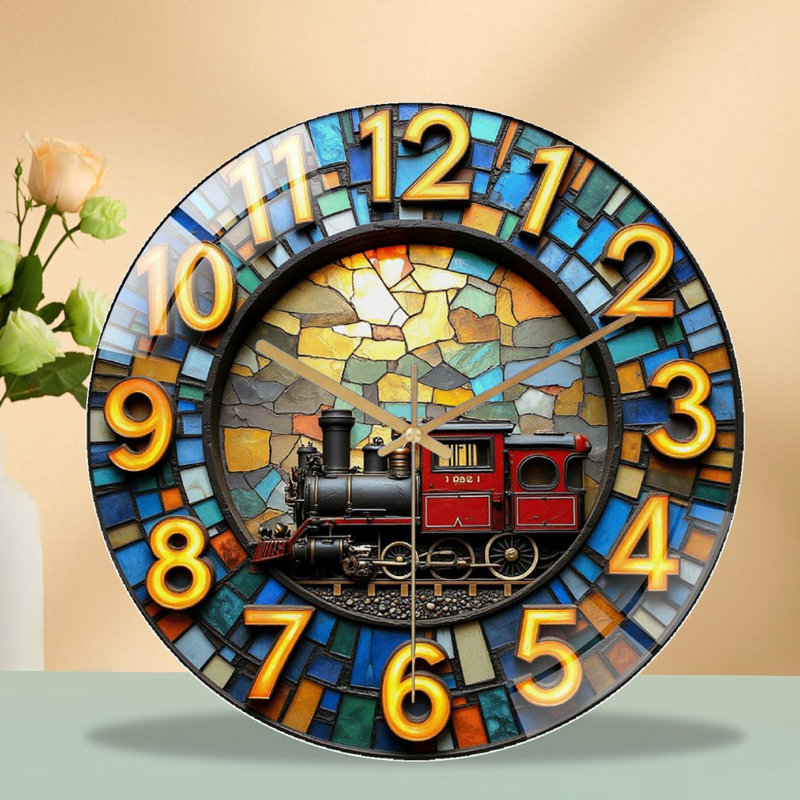Horloge murale rétro en forme de mosaïque colorée - horloge murale moderne en verre 12 po