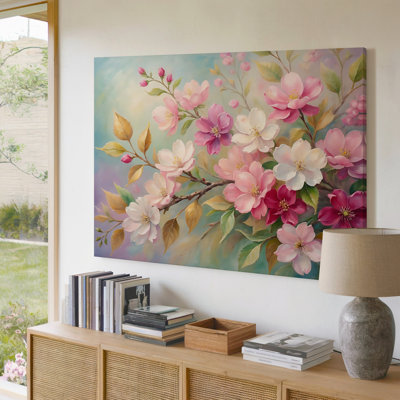Floral Pink White Blossom Flower Branch Painting Canvas Wall Art Print For Living Room, Bedroom, Office, Hallway, Entryway, Gallery Wall And Modern Home Decor