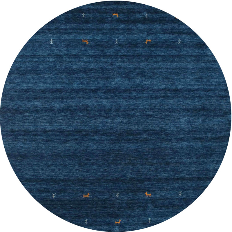 Tapis de zone bleu marine contemporaine, Rond 5 pi