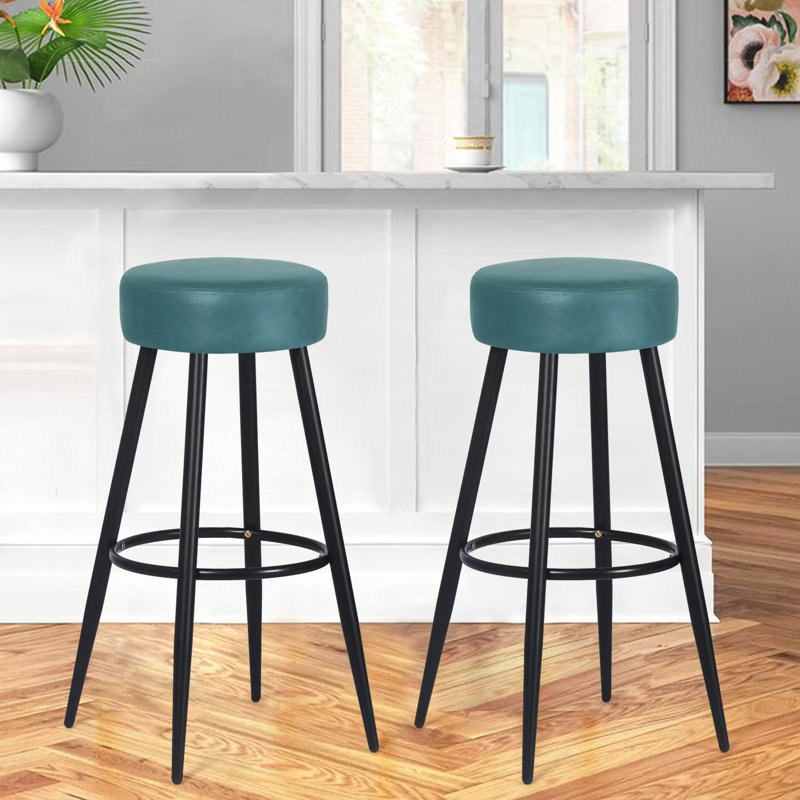 Tabouret haut rond rembourré, ensemble de 2, Bleu sarcelle foncé
