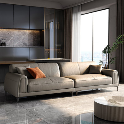 Canapé modulaire gris en cuir véritable
