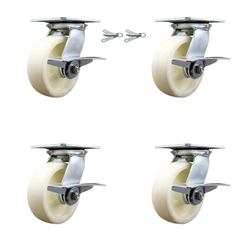 Ensemble de roulettes en nylon 6 pouces avec roulement à rouleaux 4 freins et 2 verrous pivotants SCC