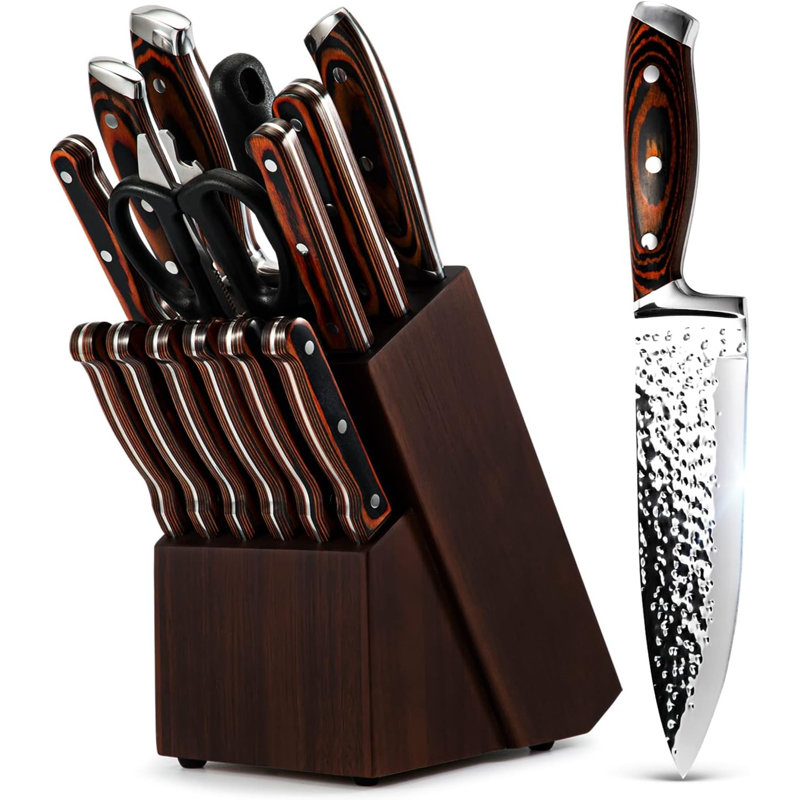 15-piece Wooden Kitchen Knife Set With Block