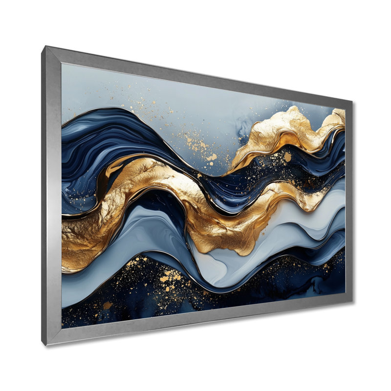 Alves - Abstract Wall Art, Argent, Cadre simple, H 34 po x l 44 po