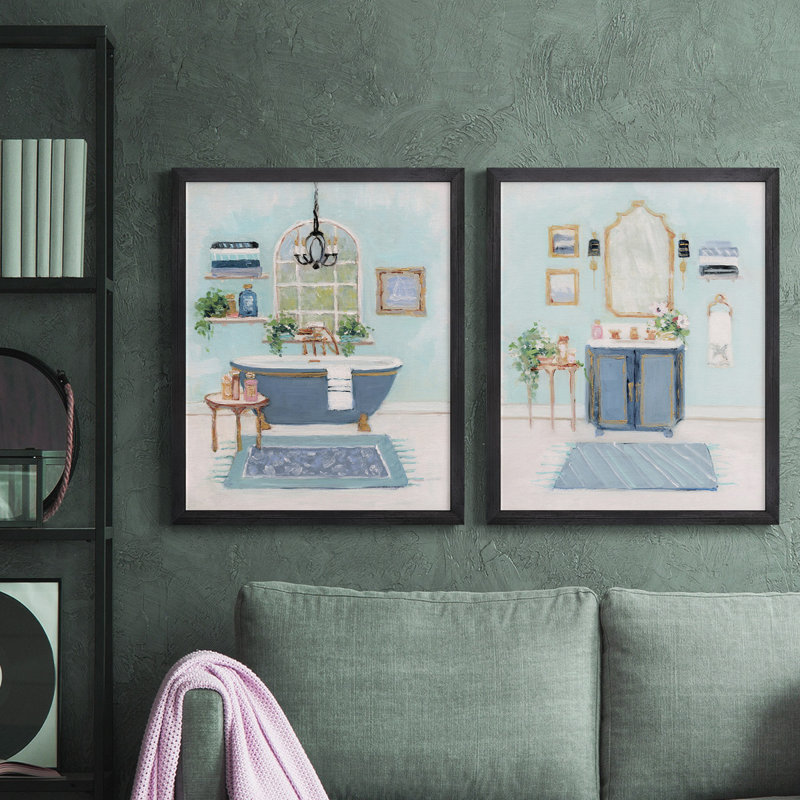 «Blue Bath I» - Toile avec cadre de qualité supérieure - Prêt à être accroché
