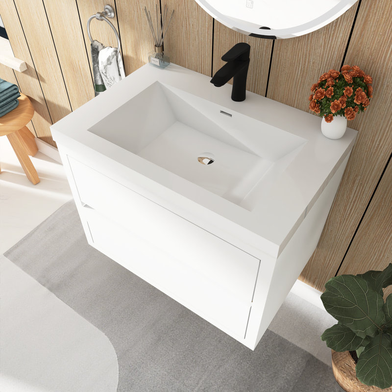 30" Wall-Mounted Bathroom Vanity With Sink, White
