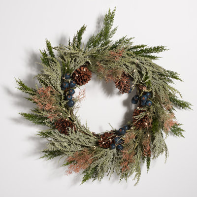 Faux 24 Inch Pine Wreath with Pine Cones & Blueberries