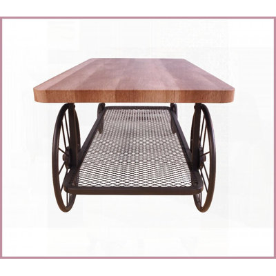 Chêne rustique & amp; Table basse grise antique pour le salon, charme industriel peu encombrant