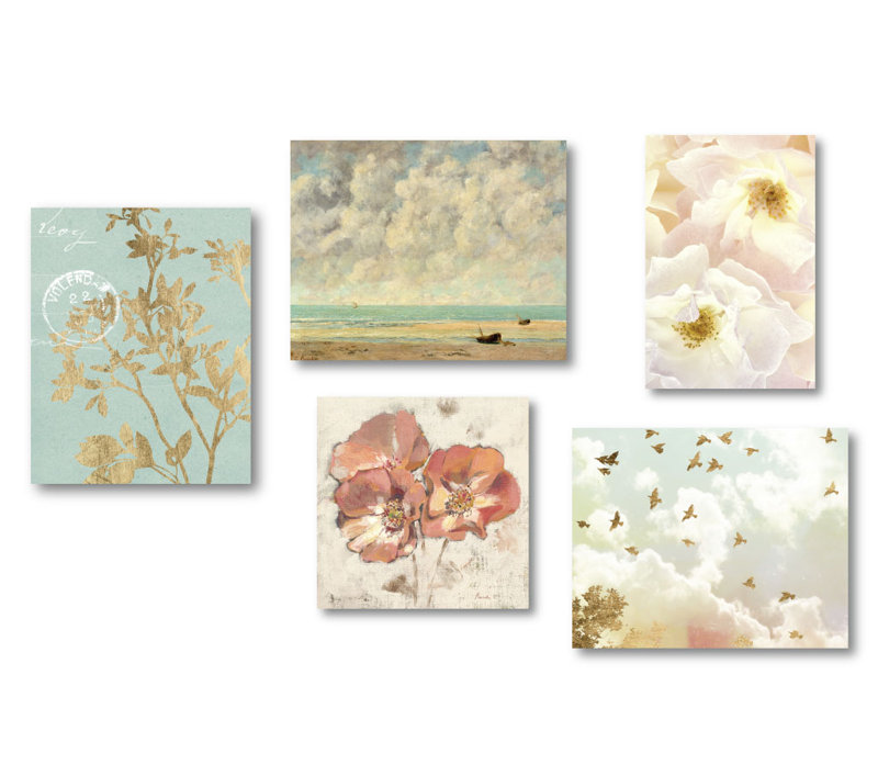 « rose »-ensemble de 5 reproductions d’art sur toiles tendues