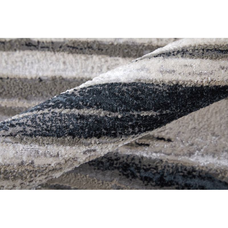 Tapis argenté / noir / gris argenté / noir Devia, Rectangle 13 pi x 20 pi