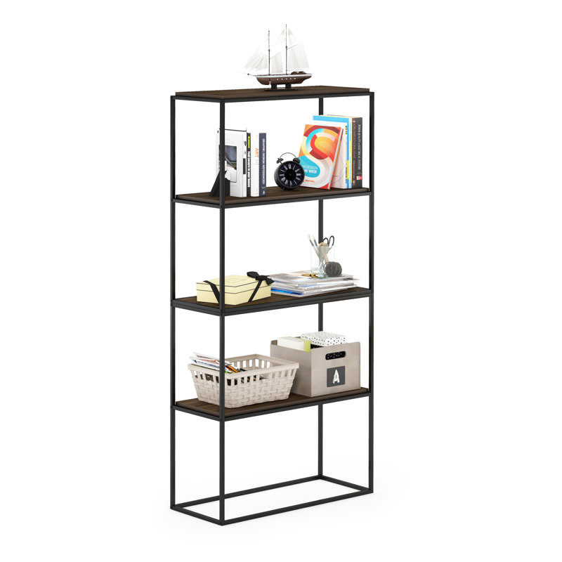 Emilda 80.3cm W Metal Shelving Unit, Columbia Walnut/Black