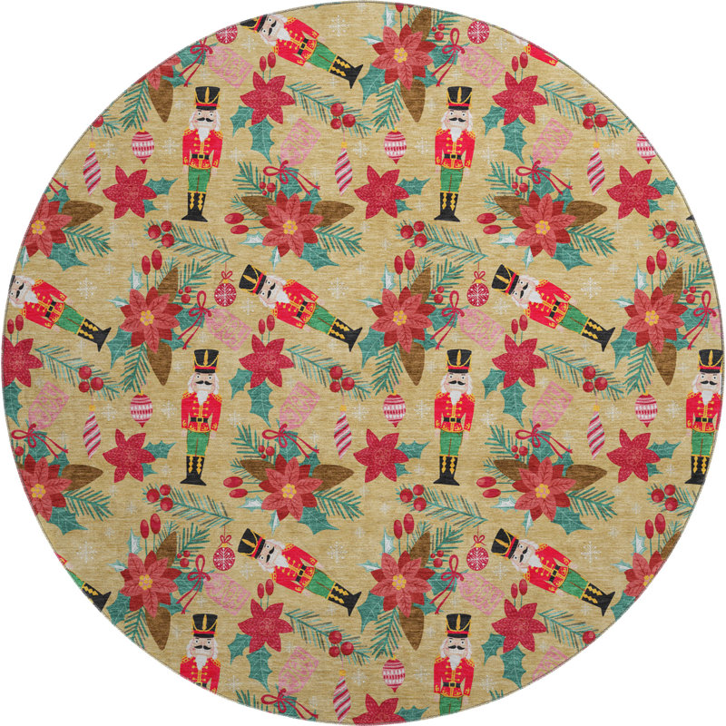 Tapis casse-noisette et poinsettia Premium lavable à la machine AMF1822, Rond 8 pi