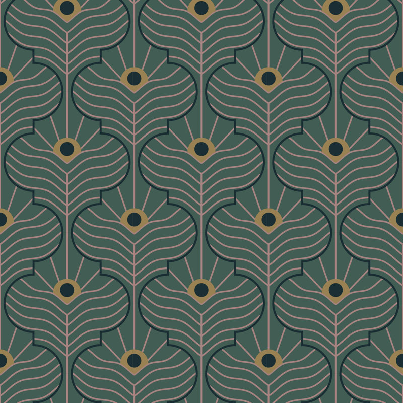 Papier peint marocain - paon marocain vert, Autocollant, PVC, Épicéa