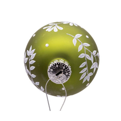 Green Leaf Design 6 Piece Ball Ornament Set