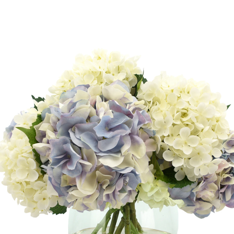 Hydrangea Bouquet In Bubble Glass Vase, Lavender/White, 15" H x 16" W x 16" D