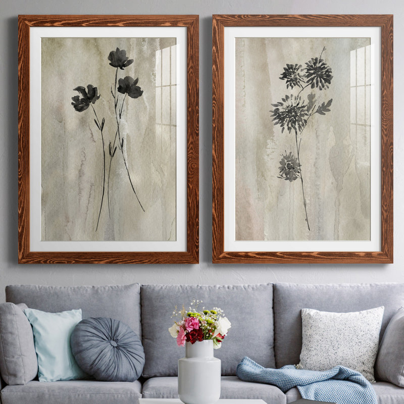 «Sumi-E Silhouette III», ensemble de 2 reproductions d'art, H 37,5 po x l 55 po x P 1,5 po, Walnut