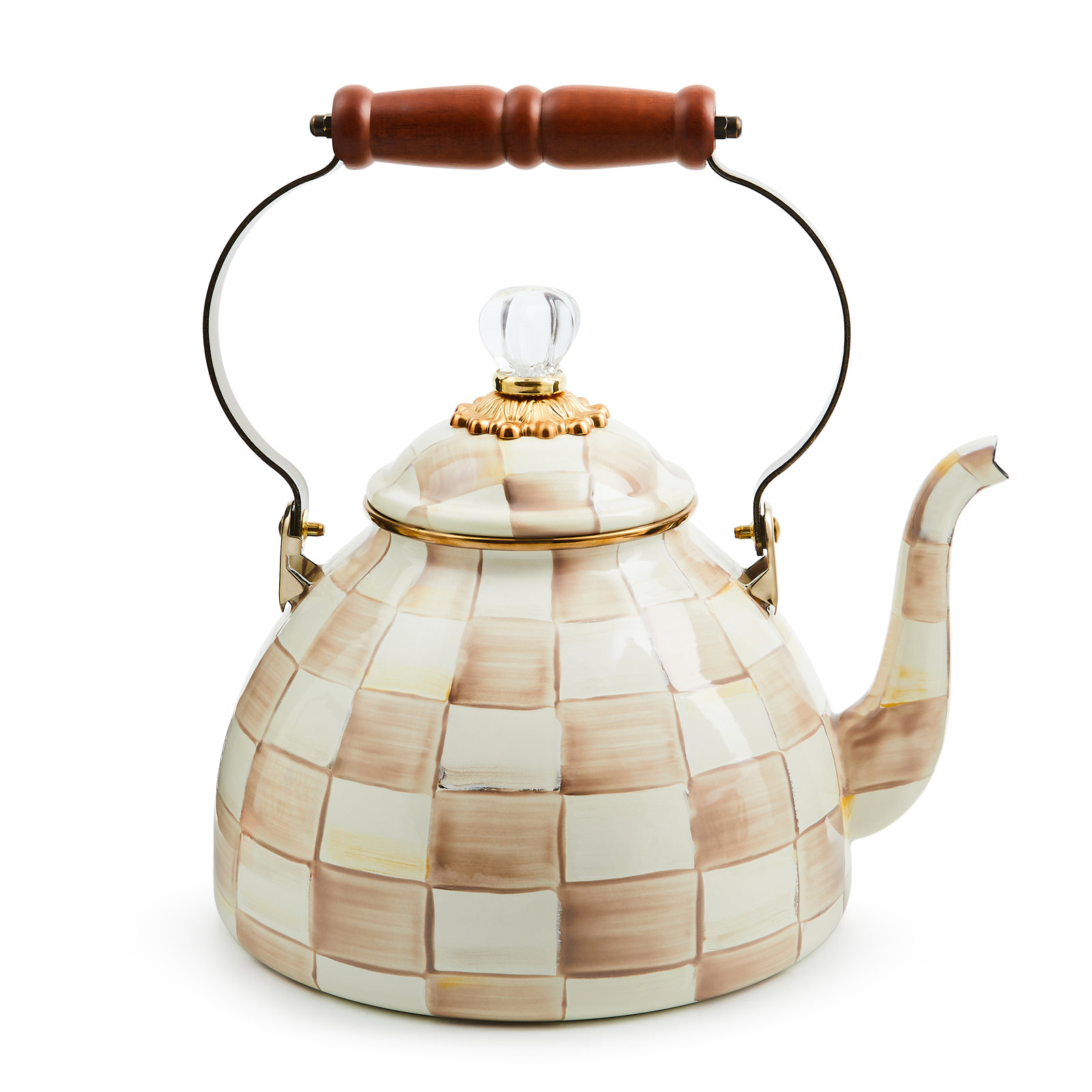 MacKenzie Childs Mocha Check 3 Quart Tea Kettle
