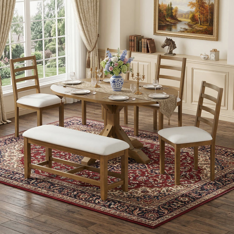 Ensemble de table de salle à manger à rallonge 6 pièces Farmhouse
