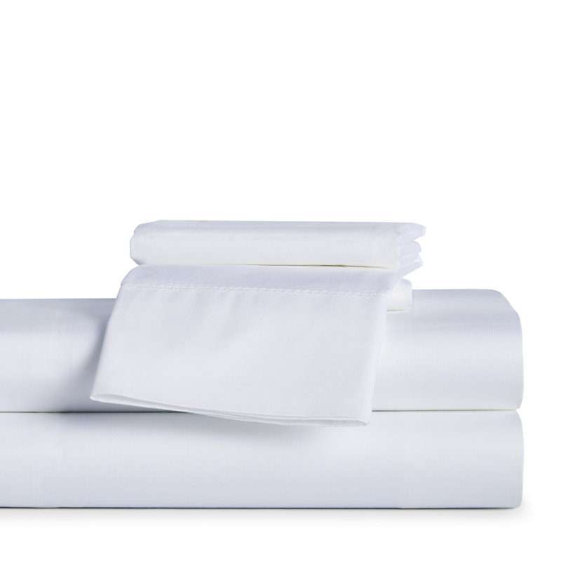 Brina Egyptian Cotton Sateen Sheet Set, White, Full Sheet Set with 2 Pillowcases