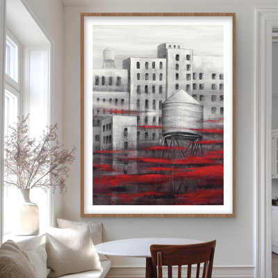«Gray City with Red Clouds», reproduction encadrée mate pour la décoration
