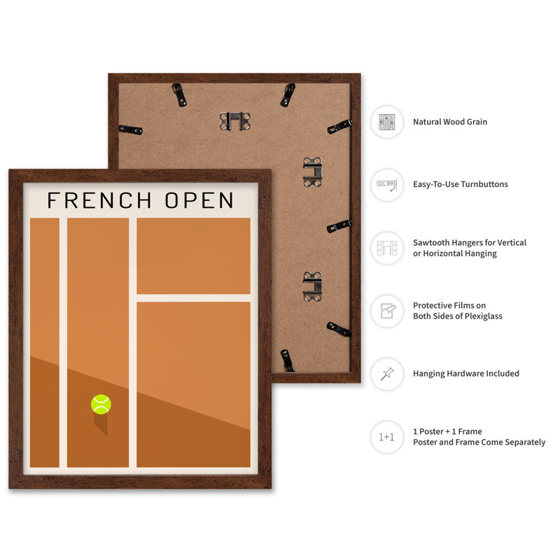Tennis Open de France, Poster, 24"H x 32"W, Brown Framed