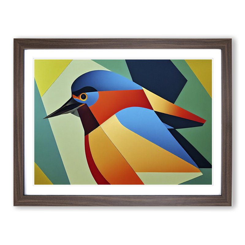 Kingfisher Bird Abstract Vol.3 - Framed Print, 25cm H x 34cm W x 2cm D, Walnut