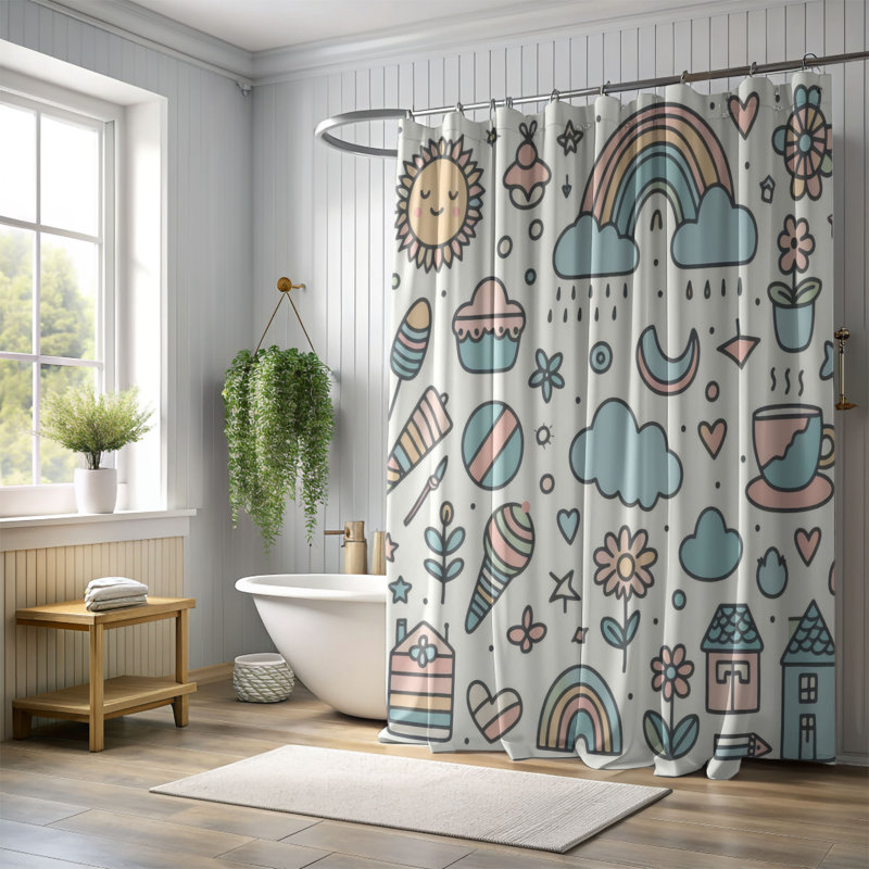 Light Line Doodles - rideau de douche standard 1 pièce, H 74 po x l 71 po