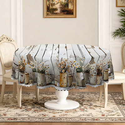 Farmhouse-style Tablecloth, Vintage Distressed Wood Grain Pattern, Round Machine-Washable Tablecloth, Perfect for Indoor Dining and Family Gatherings