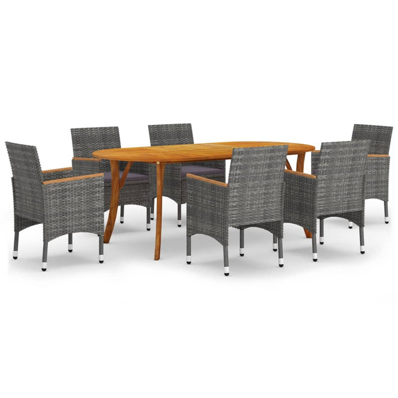  Ensemble de salle à manger gris, gris foncé, Gris / accoudoirs en bois, Gris foncé, 6