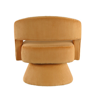 Luxury Yellow Corduroy Chair With Swivel Base, Solid Wood And Plywood Frame, Stylish Seating For Home Interior Modern Swivel, Living Room Decor Style