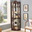 Armoire vitrée d'angle vitrée éclairée avec tablettes réglables Armoire à vin en cerisier sculpté, parfaite pour la maison ou le bureau - Cerisier foncé