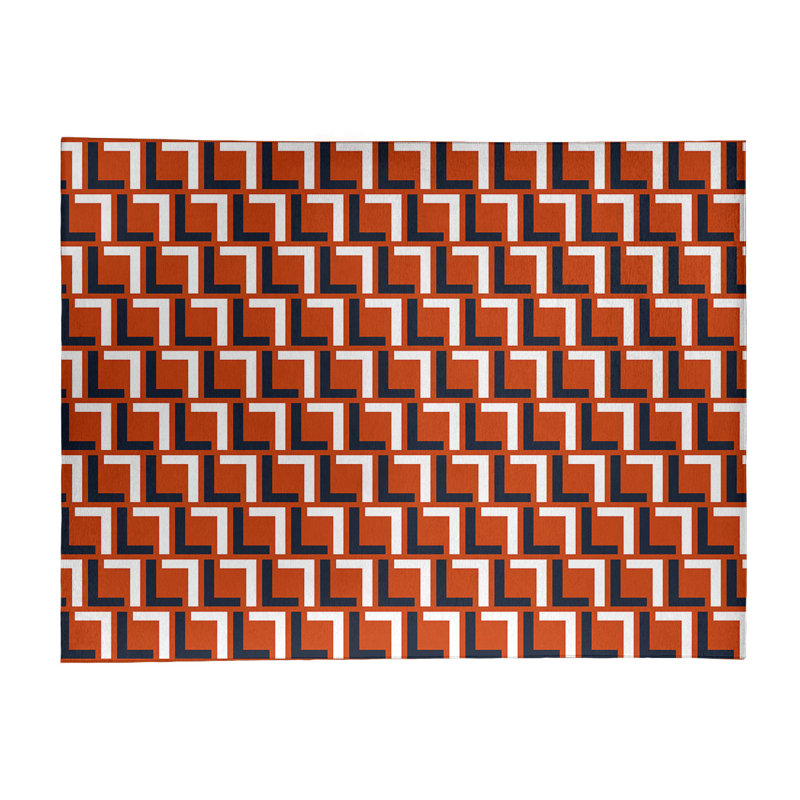Tapis géométrique rouille / noir / blanc, Rectangle 5 pi x 7 pi