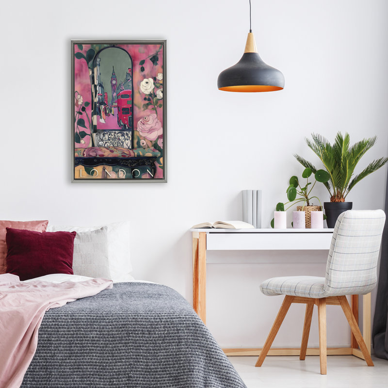 Cadre flottant London Spring Street View, design par Annabelle Hall, H 25 po x l 17 po, Cadre flottant gris lustré